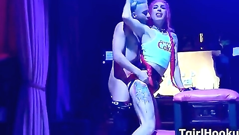 Hot blondie with a sexy body and playing